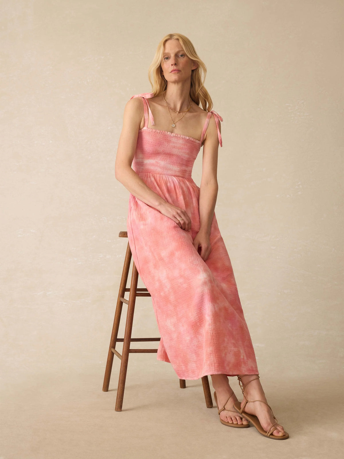 Dune Cotton Gauze Ella Dress - Coral Skies Tie Dye