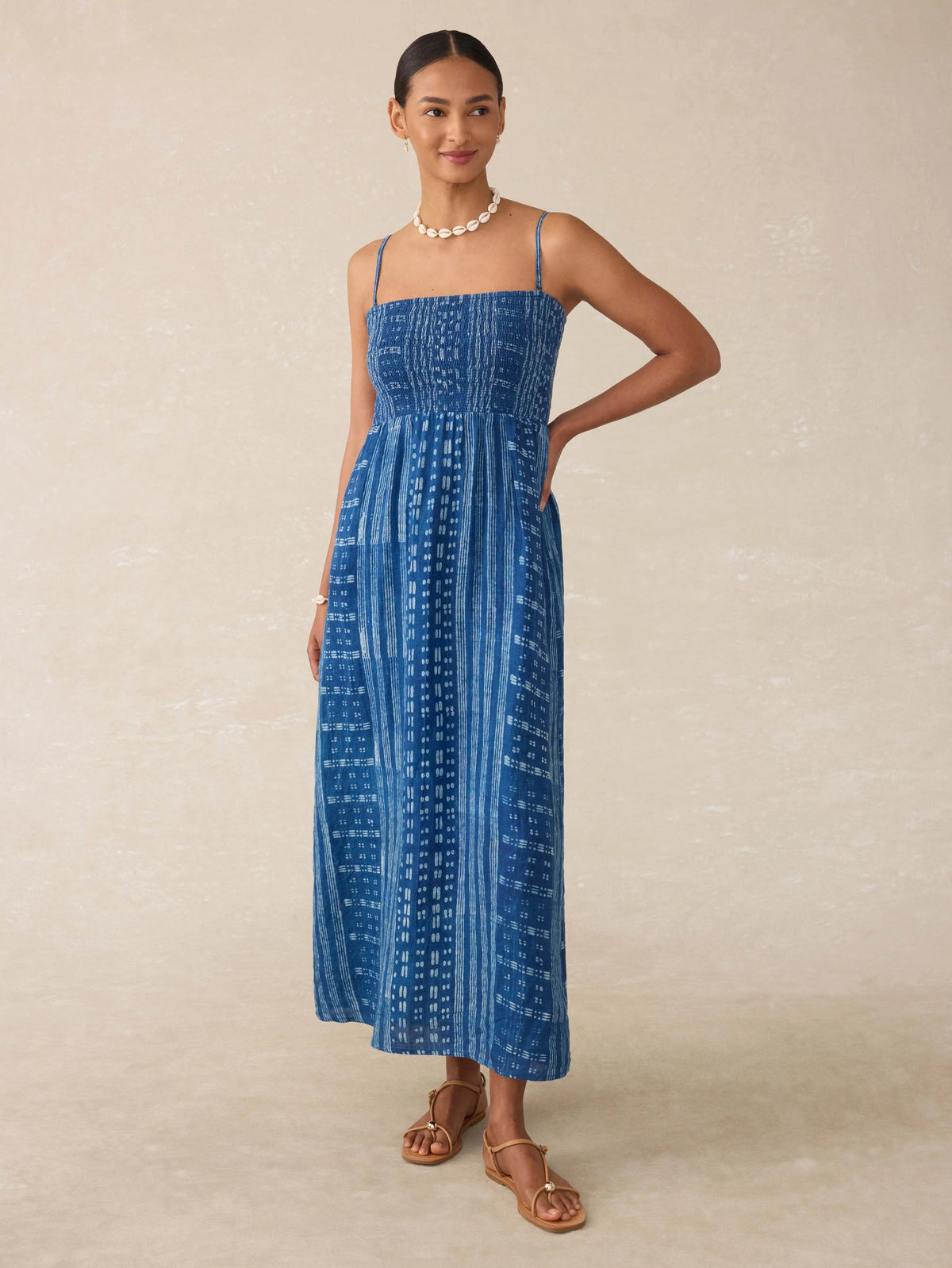 Sunrise Smocked Dress - Indigo Nadja Blockprint