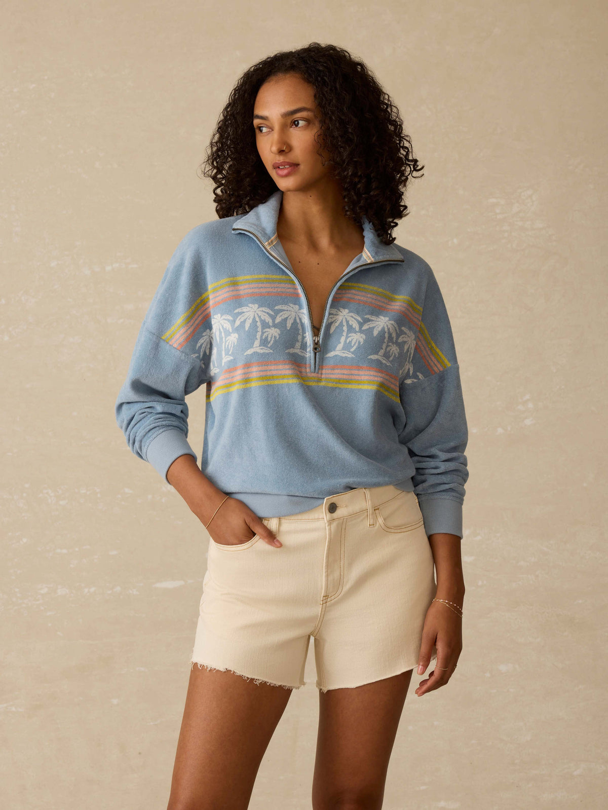 Cabana Towel Terry Quarter Zip - Palm Rainbow Beach