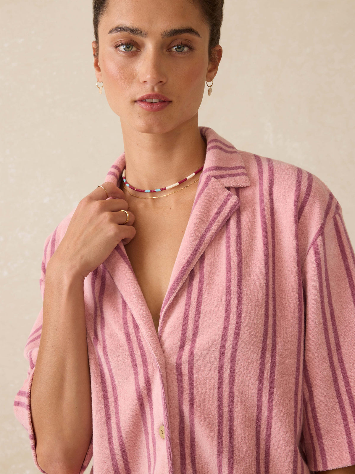 Cabana Towel Terry Camp Shirt - Orchid Lines