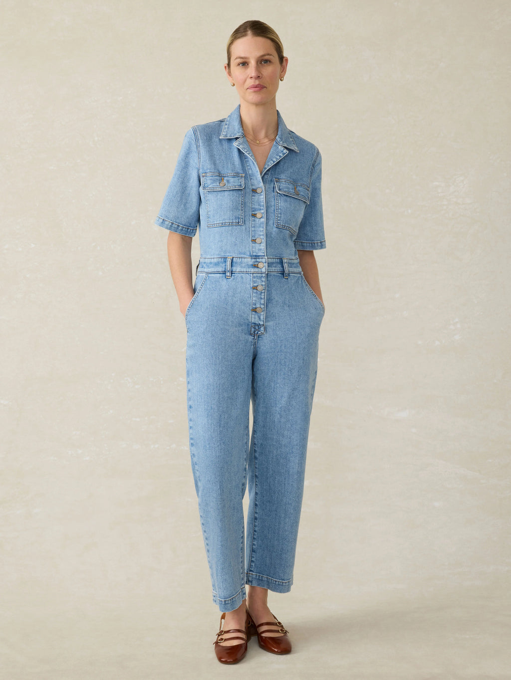Short-Sleeve Denim Michelle Jumpsuit - Cloudlight Wash