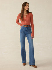 Stretch Cotton Cashmere Rib Cardigan - Red Rock