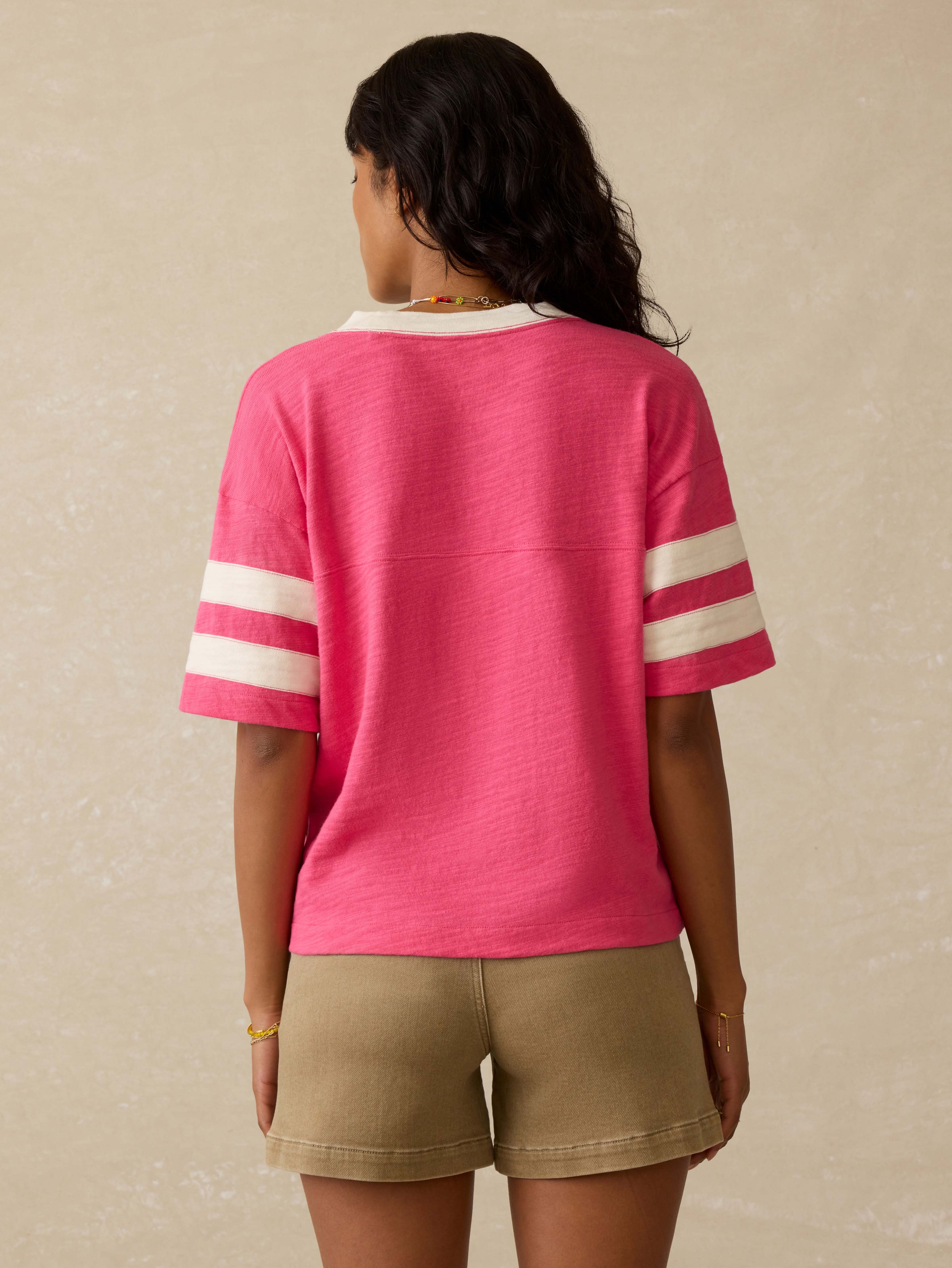Sunwashed Midweight Organic Varsity Tee - Hot Pink Varsity